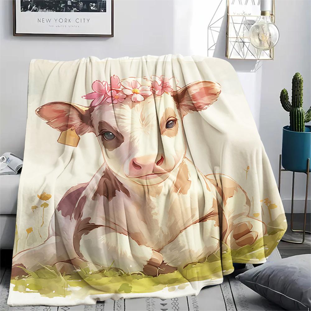 Coperta in Flanella con Stampa Bovini, Alta Qualità, Confortevole per Tutte le Stagioni, Decorazione per la Casa, Calore e Comfort, Perfetta per Regali di Natale