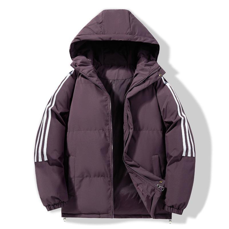 New couple three-bar padded jacket thickened hooded padded jacket sports casual jacket youth popular solid color padded jacket