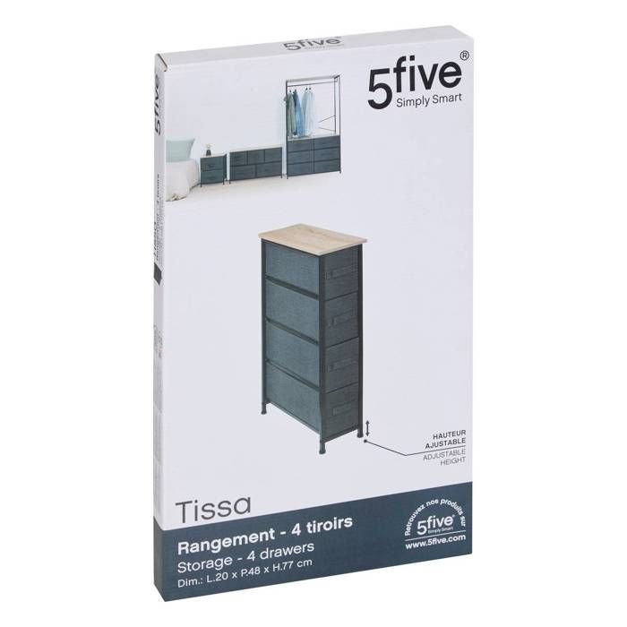 5five - Rangement 4 Tiroirs Tissu Gris Anthracite