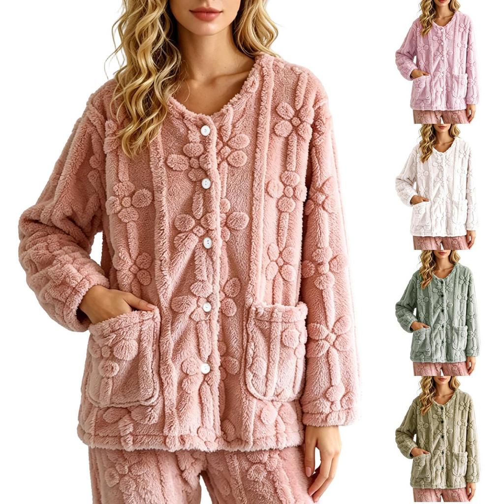 Damen Pyjama Oberteil mit langen Ärmeln, Lockeres Schlafshirt, Loungewear für Damen