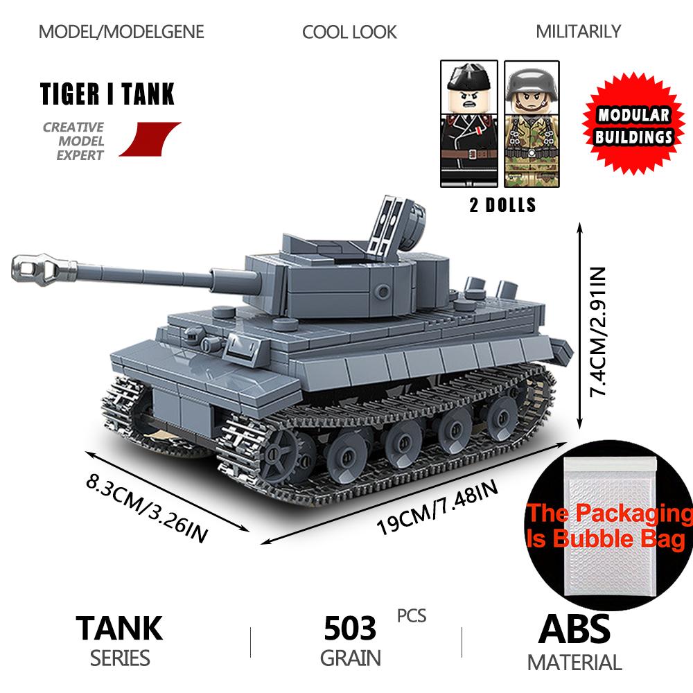 Military Series Pz.Kpfw.II Ausf. L Luchs Tank Building Blocks DIY Vehicle Tiger I Tank Churchill Tank Model Bricks Set Toy Gifts
