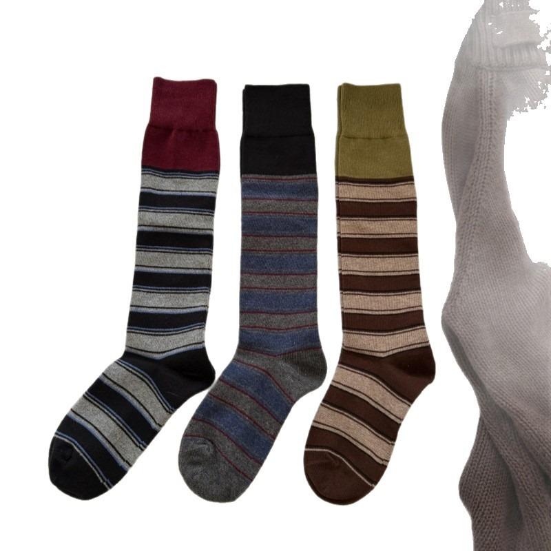 Color-block socks for women, autumn/winter vintage color-blocked striped calf socks, INS trendy Melard long leg cuff socks