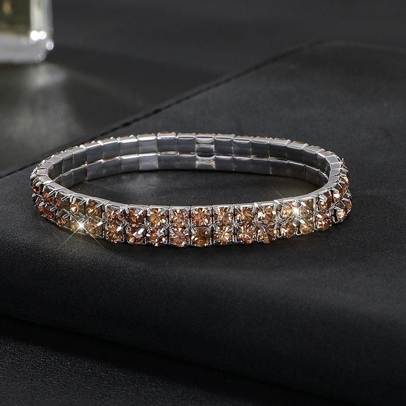 Vollbesetztes Diamantarmband Übertriebenes Strassarmband Kristall Zweireihig Elastisches Armband