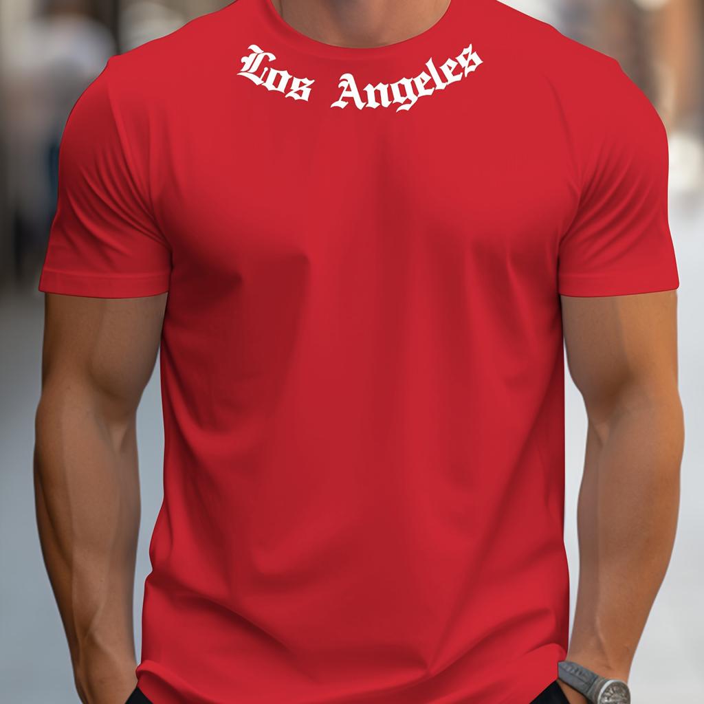 Cotton Men's 100% Cotton Summer Loose Size Los Angeles Graphic Printed Slim Fit Casual Sports Round Neck Short Sleeved T-shirt Top