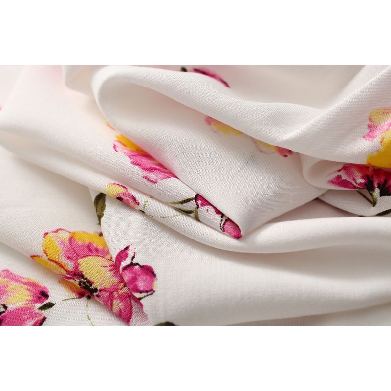 Export Export Tail Order Loose V Neck Print Short-Sleeved Cotton Silk Shirt Women's Short-Sleeved Artificial Cotton Tops Women's Summer