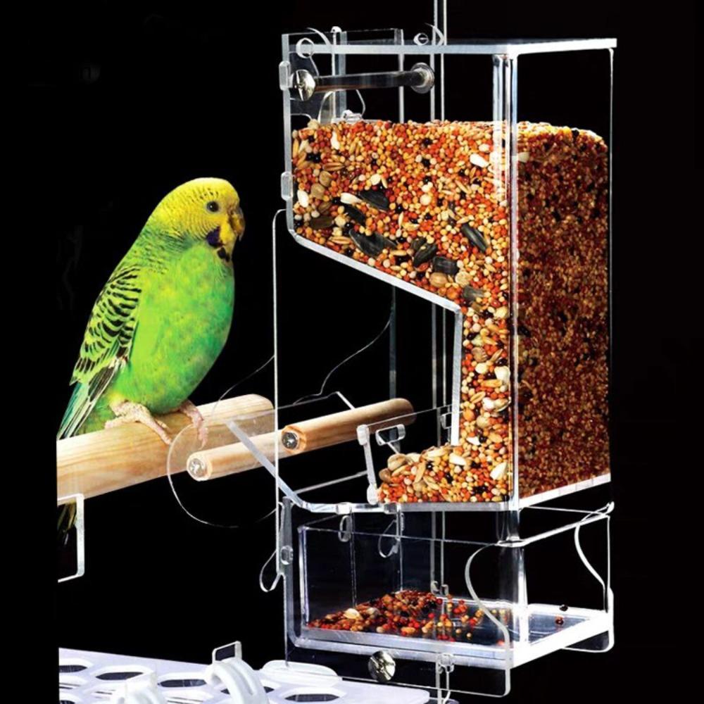 with Bottom Drawer Automatic Bird Feeder Acrylic Transparent Food Container  Pet Sprinkler