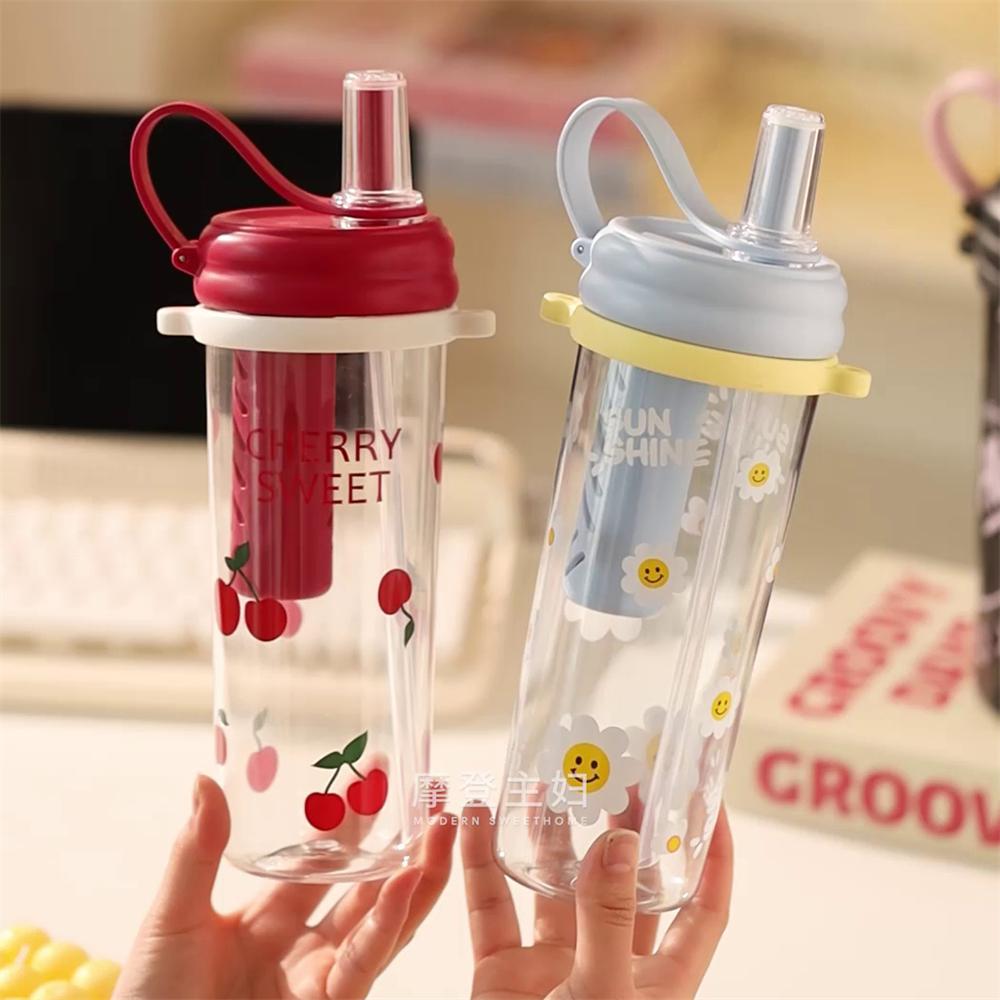 Summer Sports Plastic Water Cup Going Out Portable Student Straw Cup Cartoon Printed Small Fresh Water Cup For Home 900ml