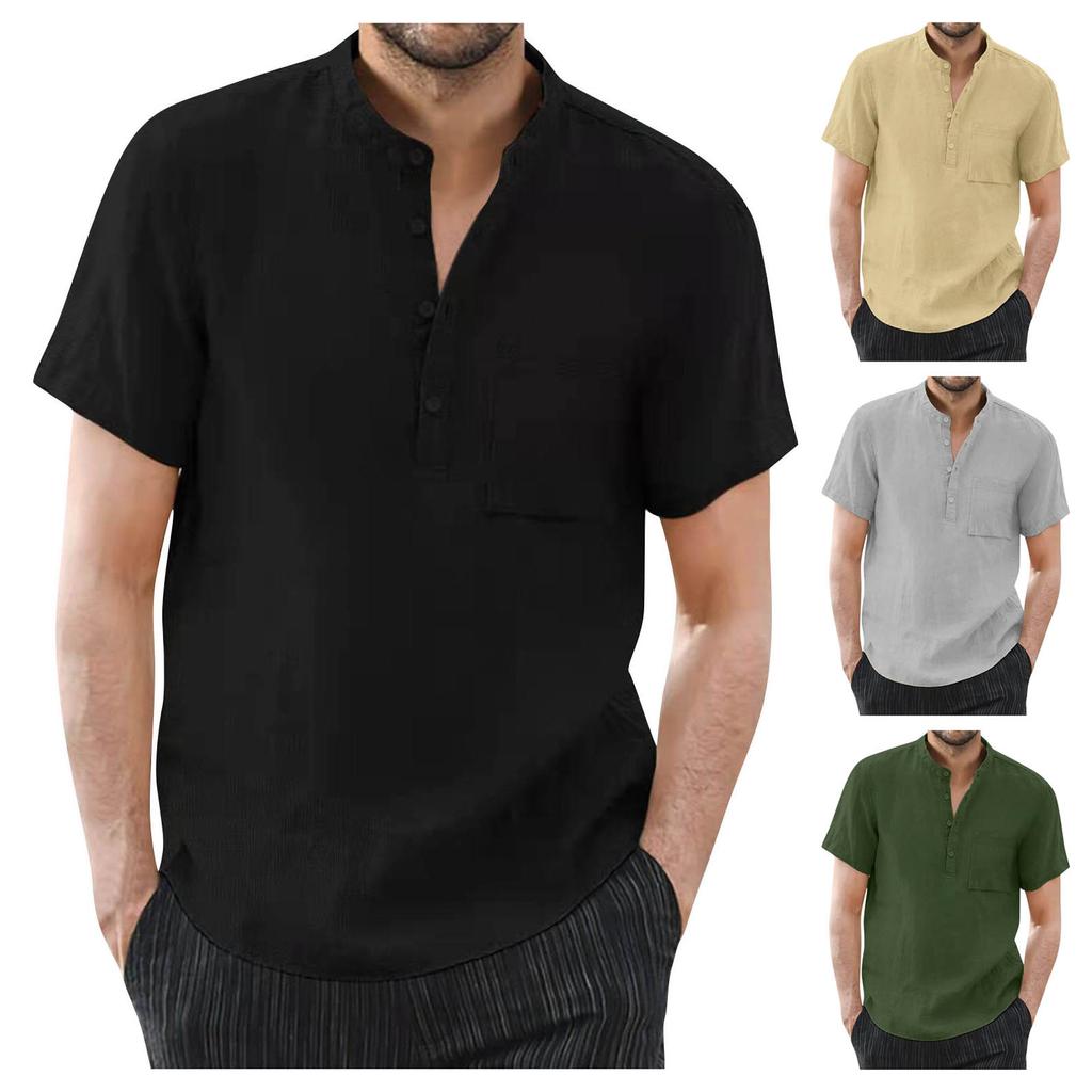 Men's Casual Short Sleeve Henley Shirt Lightweight Breathable Cotton , Perfect for Summer Outings & Daily Wear