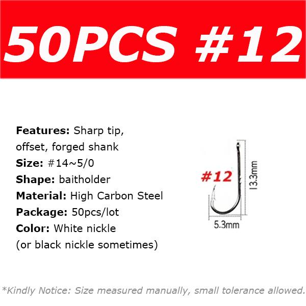 50PCS Baitholder Fishing Hooks High Carbon Steel Barbed Fish Hook Worm Pond Fish Bait Holder Size 10 12 14 1/0 2/0 3/0 4/0 5/0