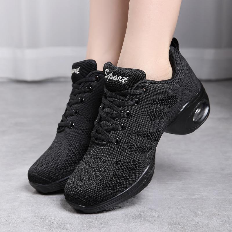 Square dance shoes adult dance shoes women's soft-soled mid-heel fly-woven mesh breathable dance shoes aerobics white purple