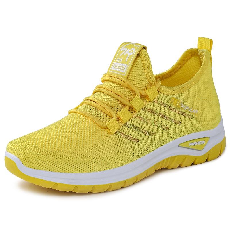 Shoes Female Couple Large Size Lace-up Sneakers Soft-soled Women's Shoes Fly-woven Breathable Casual Shoes Shallow Mouth Thick-soled Single Shoes