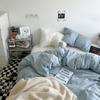 60 Thread Count Washed Cotton Solid Color Woven Four Piece Bed Sheet Fitted Sheet Style Simple and Fresh Three Piece Student Bed Set