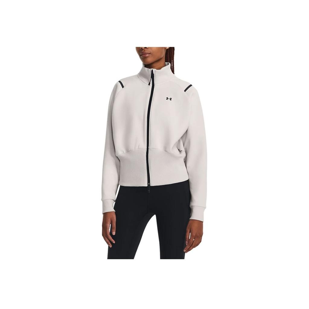 Under Armour Color Block Fleece Full Zip Sports Casual Short Hoodie Women Hoodies Clay-White 1379836-114