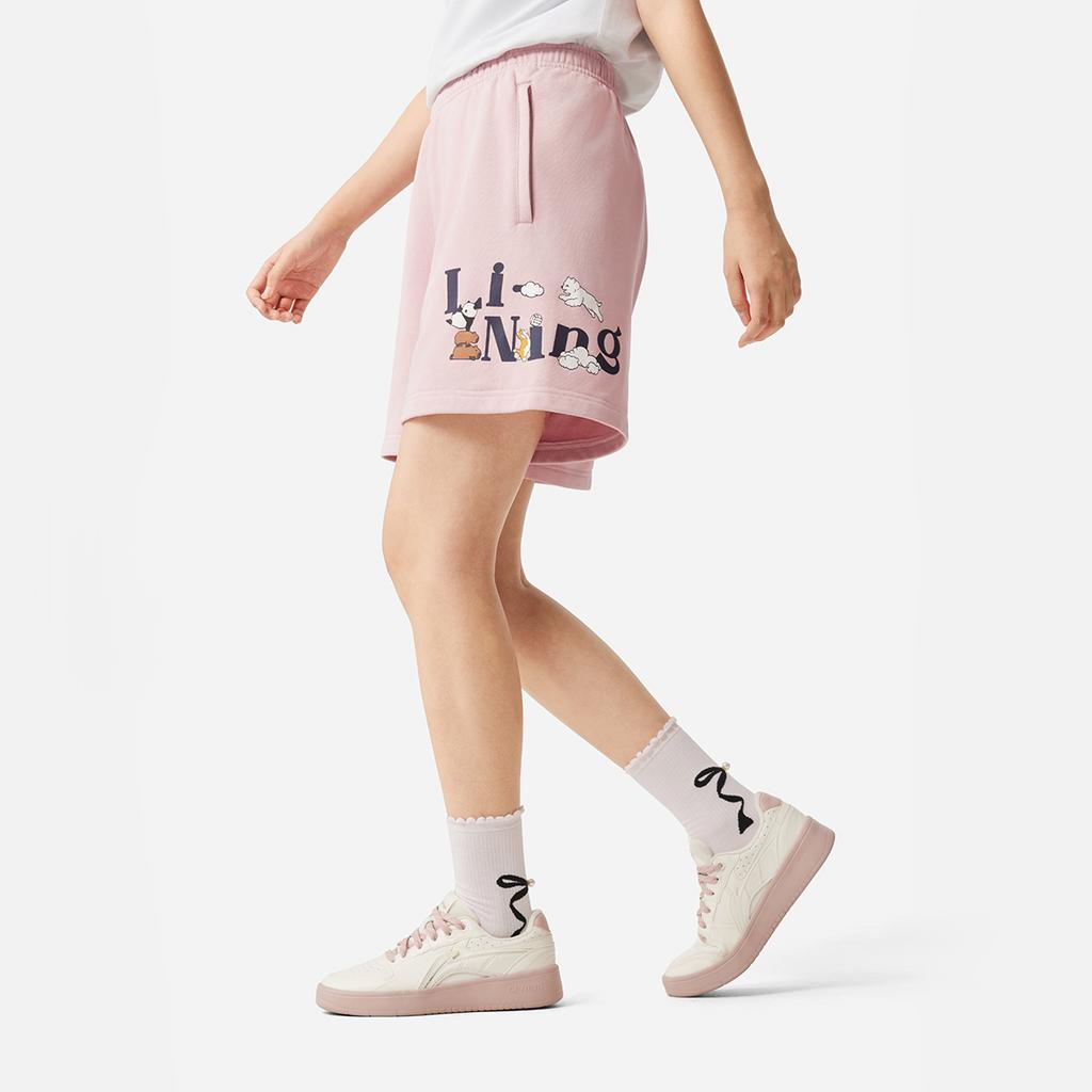 Li-Ning Comfortable Simple Versatile Mid-Waist Five-Point Casual Shorts Women shorts Light-Pink AKSV306-4