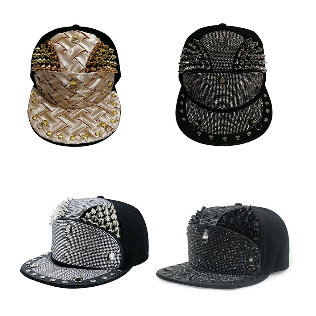 Men Women Baseball Hat Outdoor Wide Flat Brim Hip Hop Rivet Hat Fashion Breathable Street Spike Studded Cap