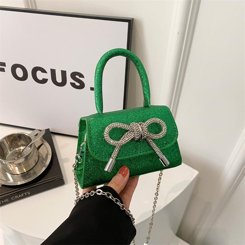 New Chain Crossbody Shoulder Sequined Women's Bag Texture Solid Color Bow Mini Handbag