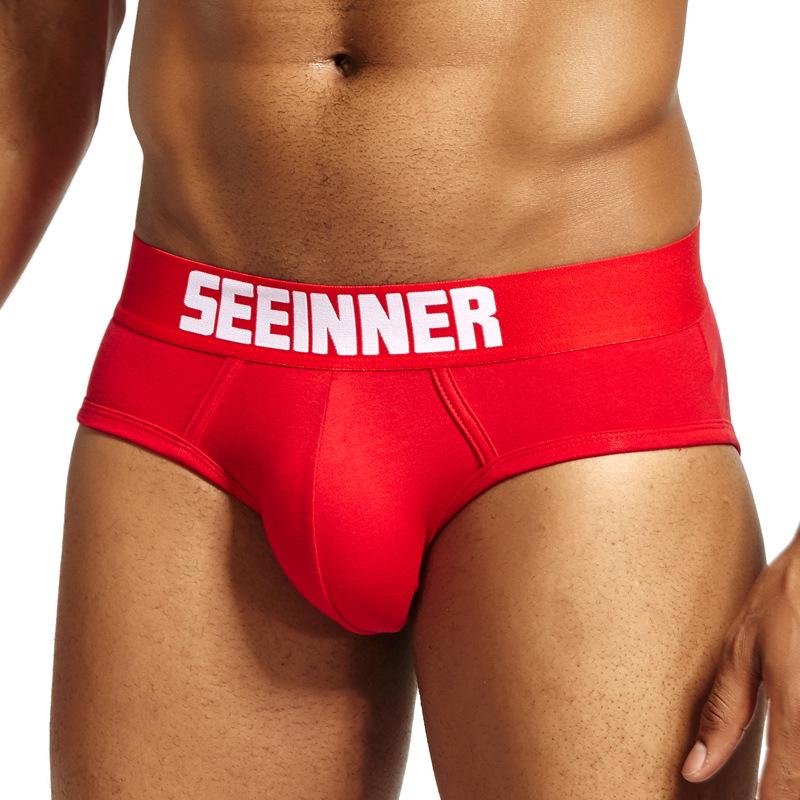 Men's SEEINNER Low Waist Combed Cotton Triangle Briefs, Butt-Lifting, Pure Color Underwear