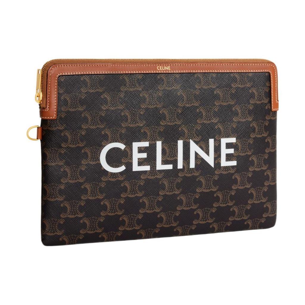 Celine Cuir Triomphe Abnehmbarer Handgelenkriemen Reißverschluss Clutch Damen-Clutch Braun 10J502FES-04LU