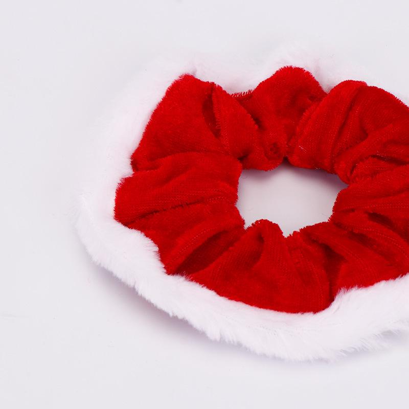 European & American Red Christmas Floral Hair Tie - Thick Plush Patchwork for Autumn/Winter