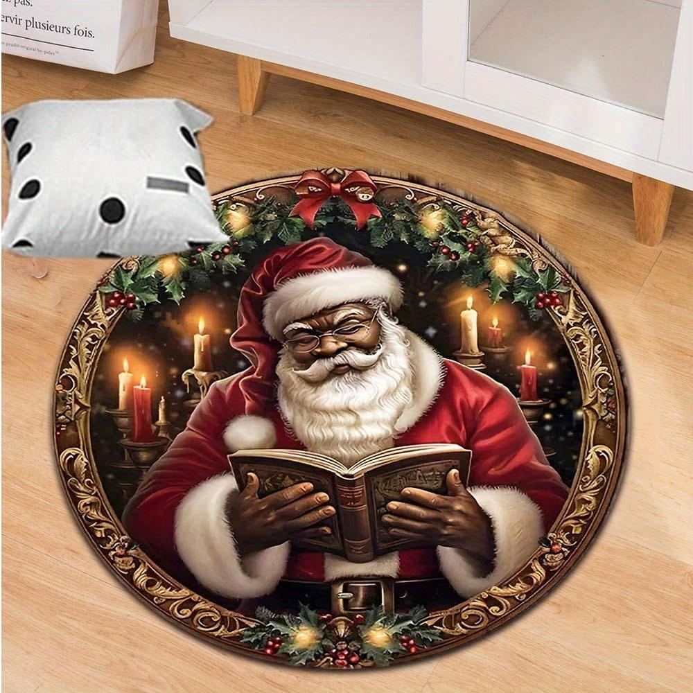 1 Piece Christmas Round Rug Suitable For Living Room Bedroom And Kitchen Home Decoration Room Decoration Gift For Friends And Family