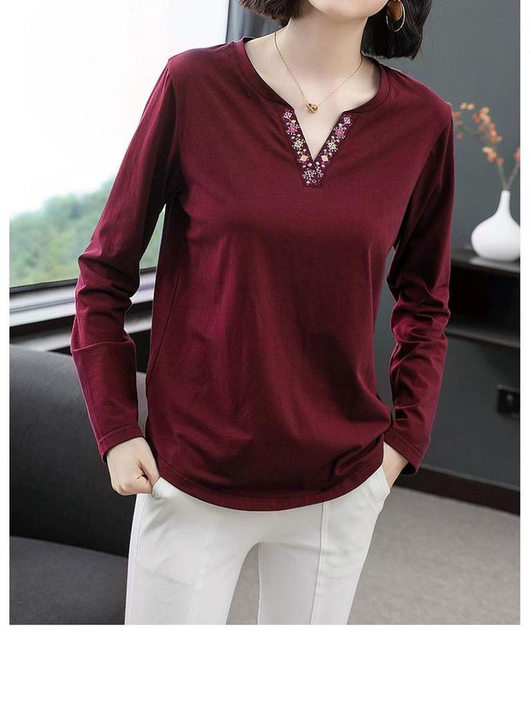 Korean Style Long Sleeve T-Shirt Women's Undershirt Base Layer Top Middle-Aged Mom Outfit Temperament Slim Fit Trendy