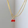 Niche Design Diamond Red Cherry Pendant Necklace Earrings Set Fashion Versatile Accessories