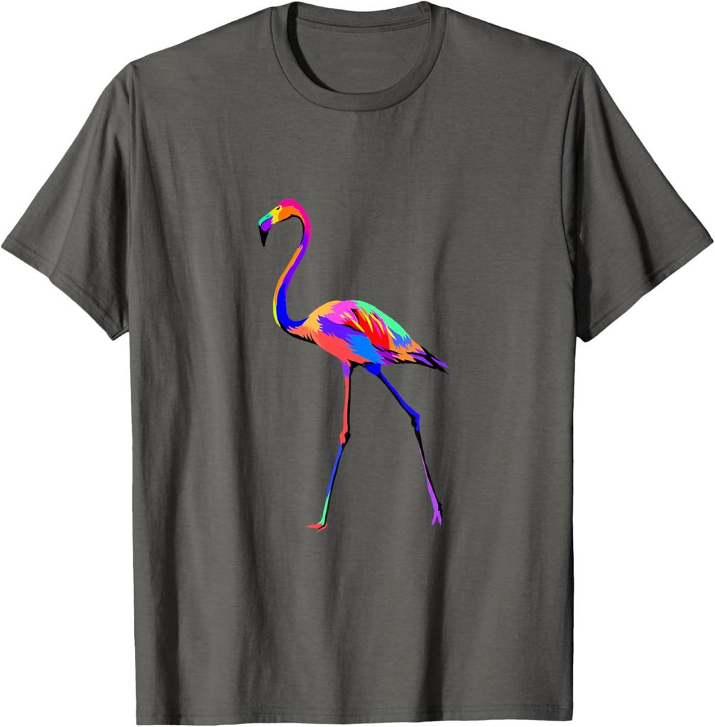 Colorful Pop Art Flamingo Graphic Tee Breathable Cotton Casual Short Sleeve T-Shirt