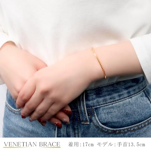 [Shinjuku Gin no Kura] Gold Venetian Chain Bracelet, 1.8mm Wide, 18cm, Silver 925, 24K Gold, Coated, Box Chain, Square