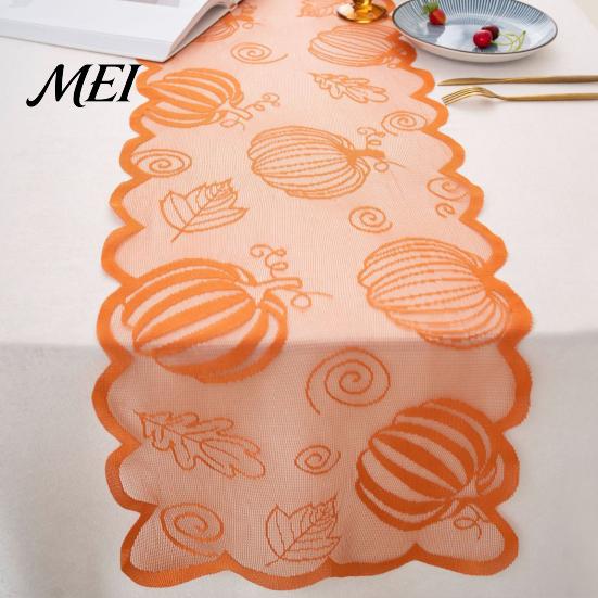 Fall Harvest Table Decor Runner Decorations, Maples Leaves Lace Orange Thanksgiving Dining Runner, Autumn Decorations for Kitchen Party Translucent