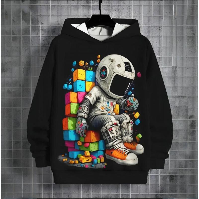 New Astronaut Print Men's Clothing Autumn/Winter Striped Hat Sweatshirt Casual Plus Size Hoodie 2024 Fashions Long Sleeved Tops