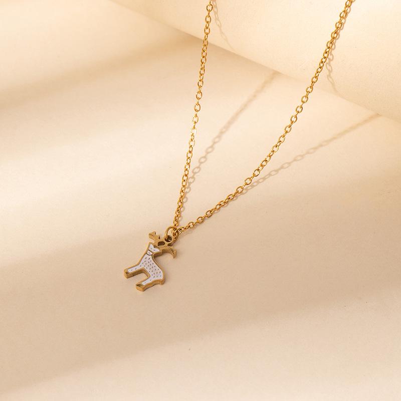 European & American Christmas Polka Dot Bell Reindeer Pendant Necklace for Women - Titanium Steel Clavicle Chain Jewelry Gift.