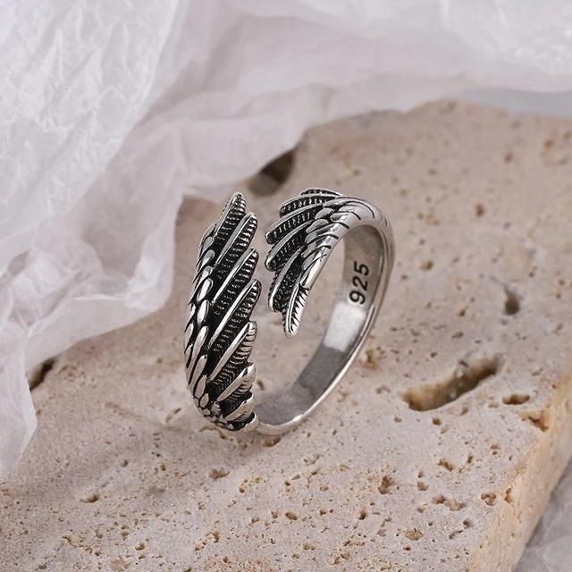 925 Sterlingsilber Ringe Mode Hip Hop Vintage Paare Kreatives Flügeldesign Thai Silber Party Schmuck Geburtstagsgeschenke