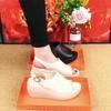 2025 summer new real soft leather slope heel cool slippers women wear fashion Internet celebrity muffin thick bottom one word cool slippers