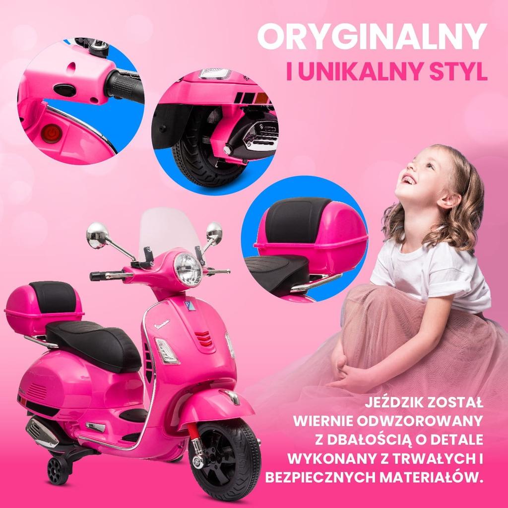 Ride-on Toy for a Child Vespa Scooter Battery-Powered With a Trunk Fuchsia Sun Baby
