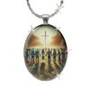 Stylish Cross Party Prayer Pattern Oval Pendant Stainless Steel Necklace
