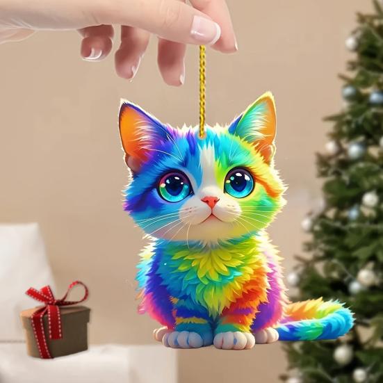 Niedliche Katze Hund Anhänger Auto Rückspiegel Hängende Dekorationen Personalisierter Acryl Charme für Autospiegel Zuhause Festliche Geschenke
