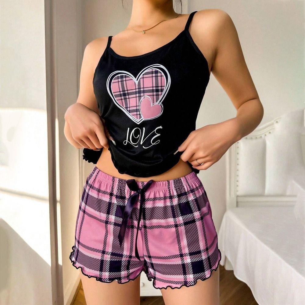 Homewear Women's Pajamas Set Bowknot Cami Shorts Pajamas Sweet Two Piece Nightwear  Girl