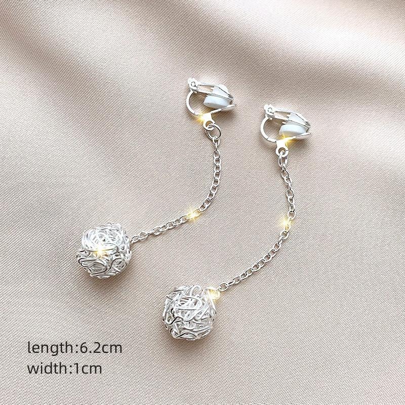 Neue Perlenblumen-Clip-On-Ohrringe mit langem Temperament, Perlenkette, Quaste, nicht durchdringende Ohrringe für Damen