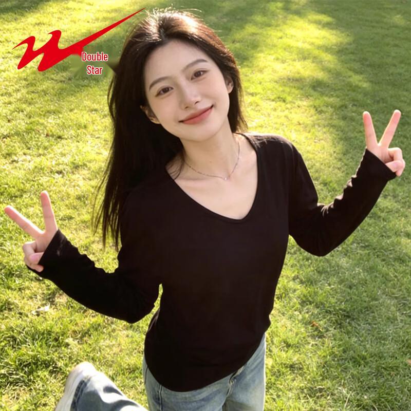 Shuangxing Women s V-Neck Long Sleeve Casual T-Shirt M
