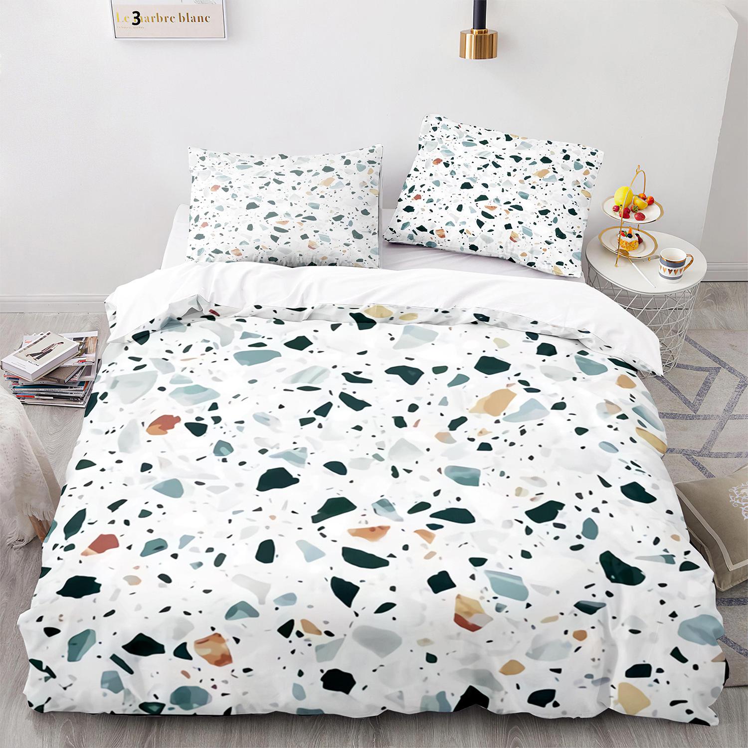 

Набір підодіяльників із мармуру King/Queen Size White Gold Abstract Marble Texture Printed Комплект постільної білизни Абстрактний поліестеровий підодіяльник US Twin(172x218cm)