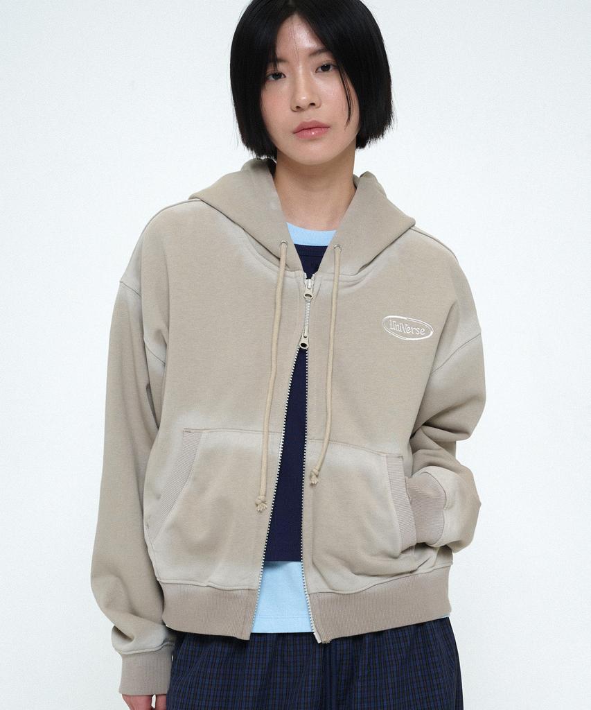 Universe Garment Spray Zip-Up Hoodie_Beige