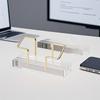 Elegant Acrylic Business Card Holder with Golden Metal Base - Clear PMMA Desktop Display Stand for Invitations