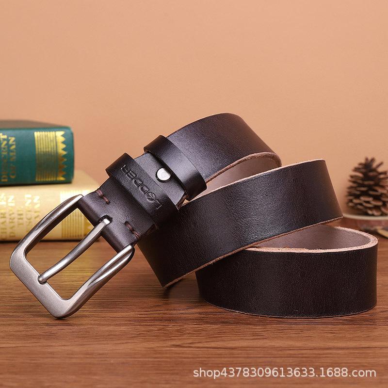 Ledder Belt Men's Trendy Work Pants Men's Genuine Leather Pure Cowhide Casual Handmade Retro Needle Buckle Jeans Belt