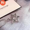 Hi Six-pointed Star of David Pendant Necklace Double-sided Retro Titanium Steel Punk Jewelry for Men Boys