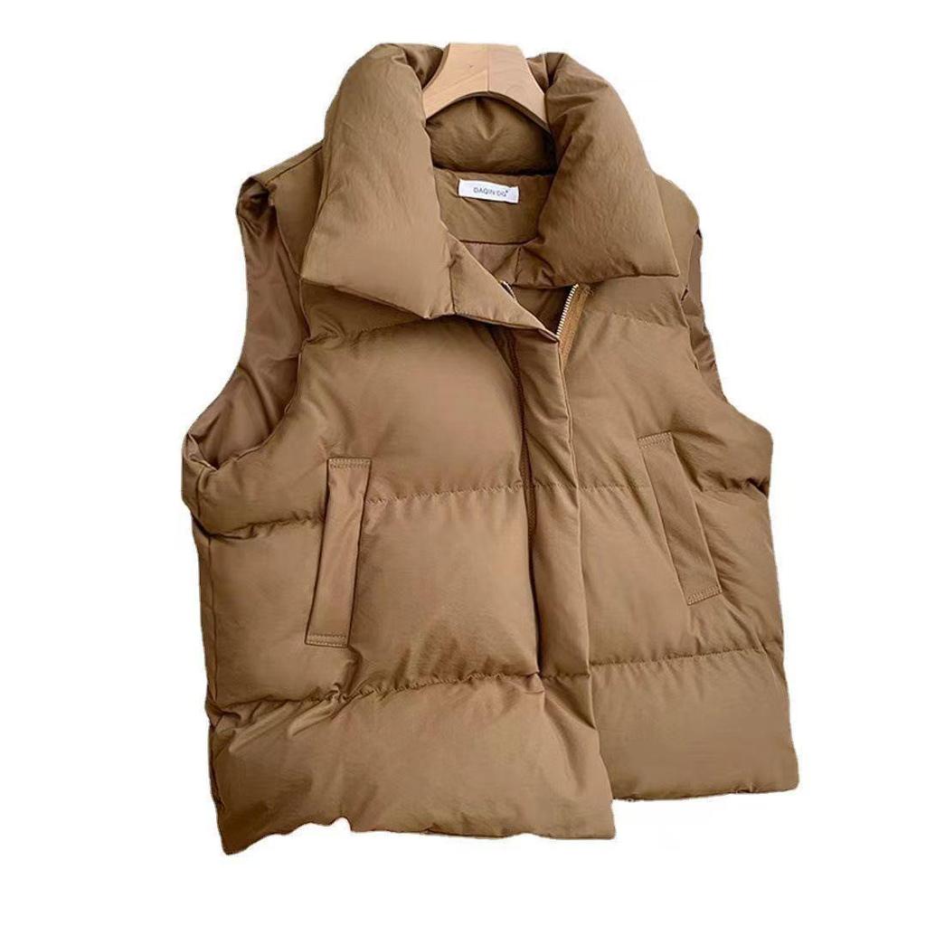 Women's Korean Style Cotton Padded Vest - Autumn/Winter 2024, Stand-Up Collar, Fashionable Outerwear