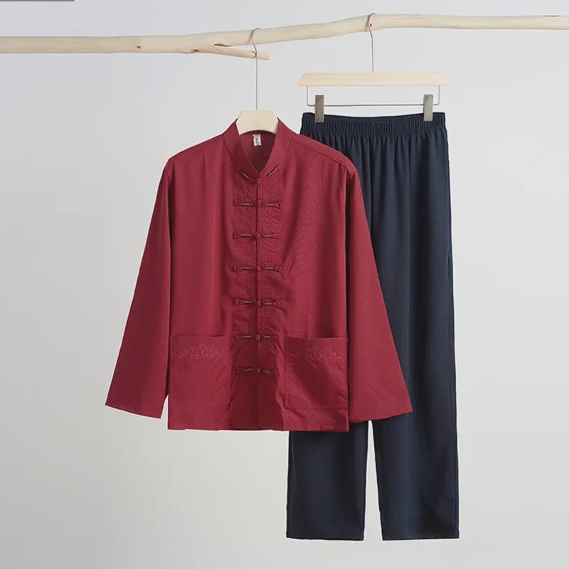 Costum Tang pentru bărbați, culoare uni: Colecția de Toamnă, Mărime Mare, Cu Buzunare, Croială Lejeră pentru Exerciții Matinale și Purtare Zilnică