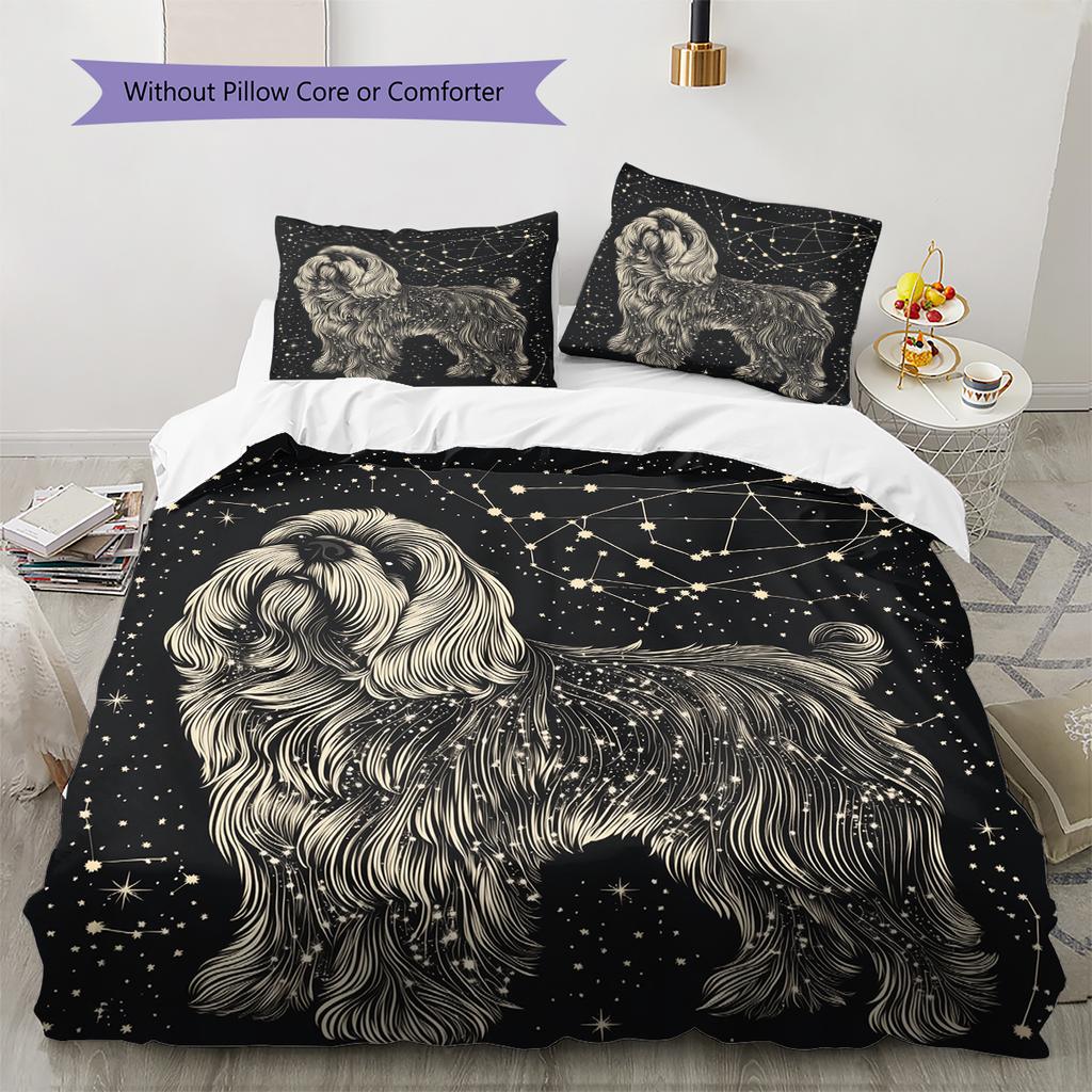 Shih Tzu Muster Bettwäsche Heimdekoration Geburtstagsgeschenk (1 Bettbezug + 2 Kissenbezüge, ohne Füllung)