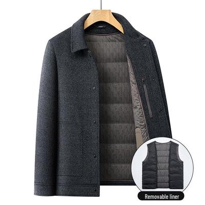 Men's Versatile Wool Overcoat with Detachable Down Liner