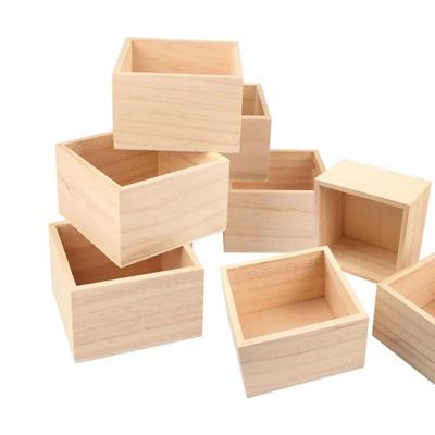 1pc Unfinished Small Wooden Box Square Wooden Box Craft Storage Organizer Box for Art Collectibles, Home Decor, Desktop Drawer