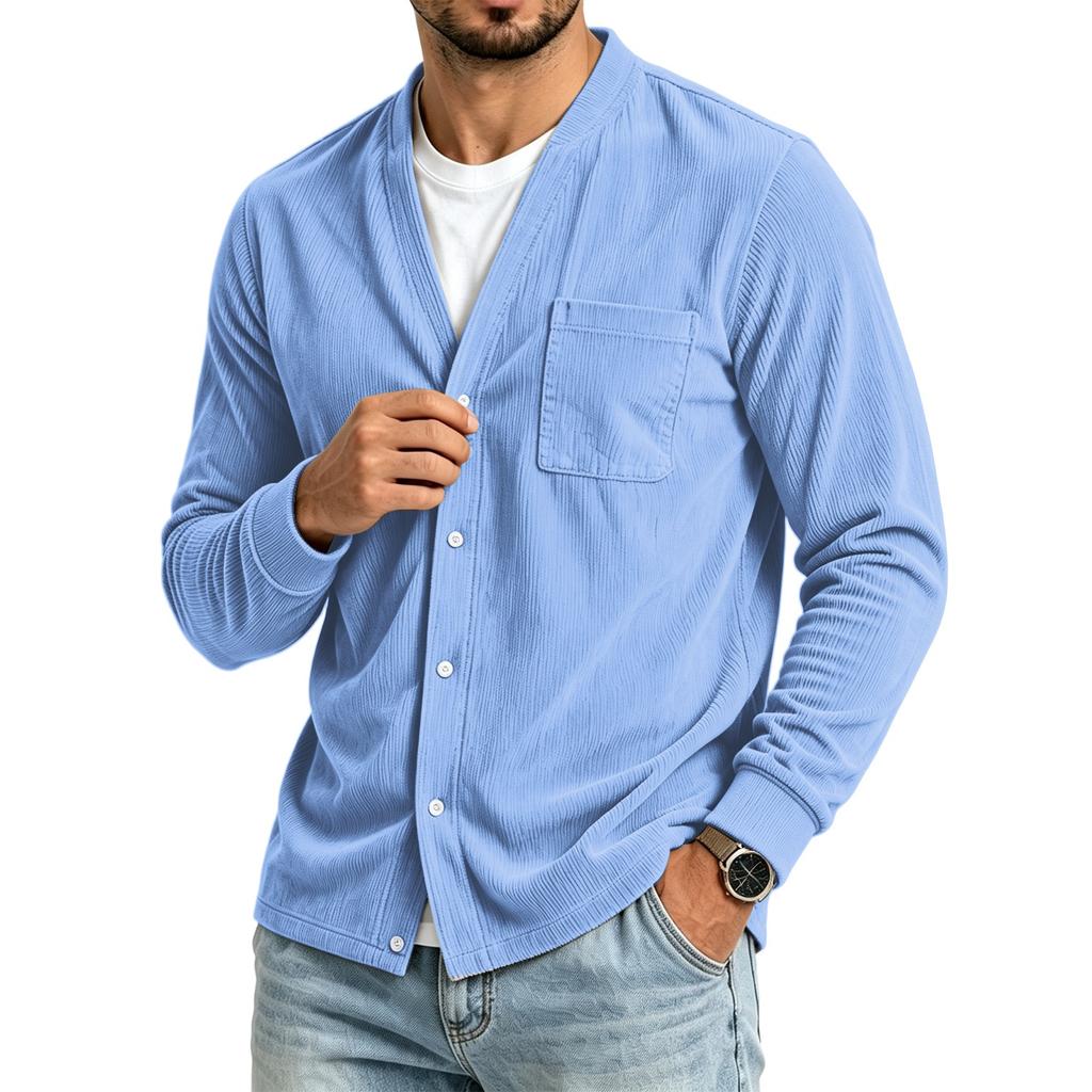 Men's Casual Loose Fit Color Shirt with Pockets for Everyday Wear